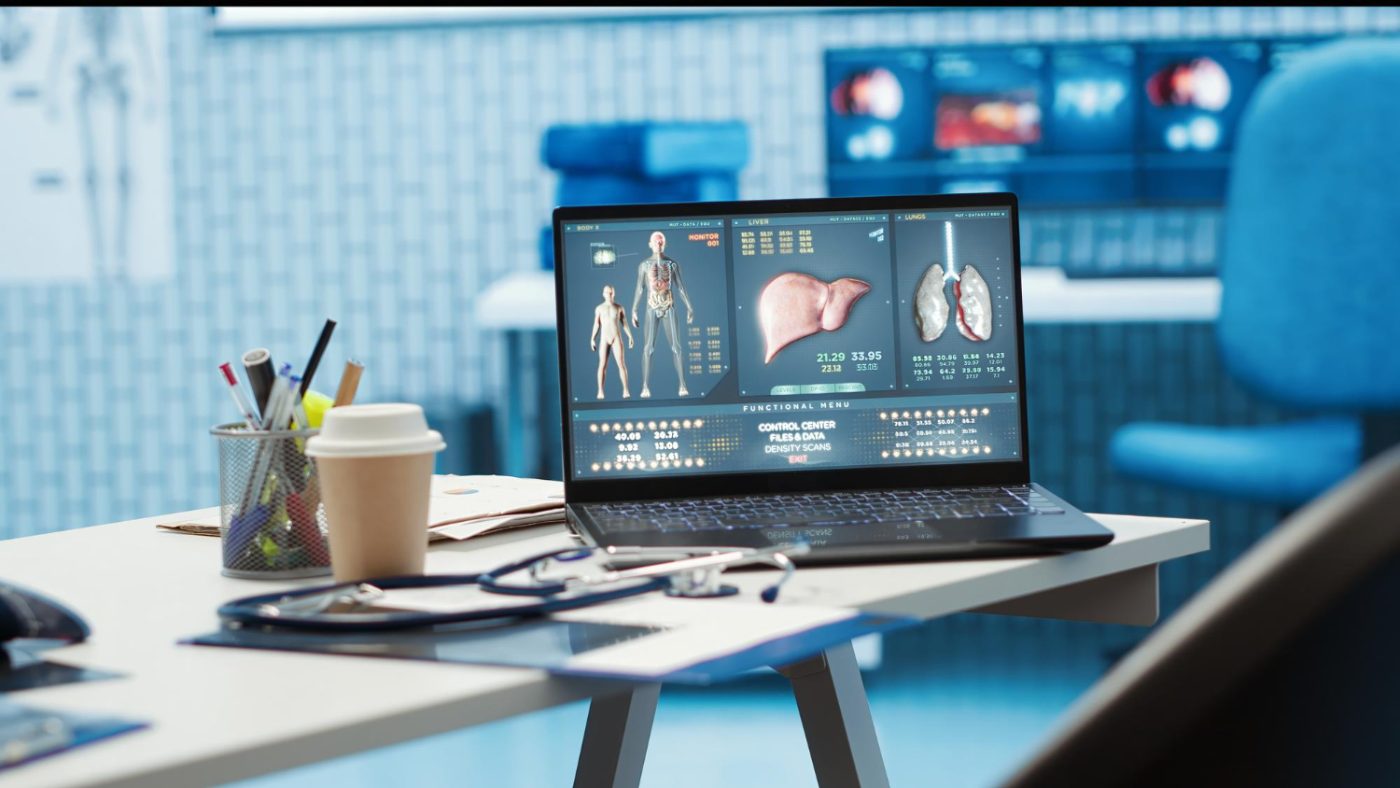 Medical diagnostic software running on a laptop in a clinical setting